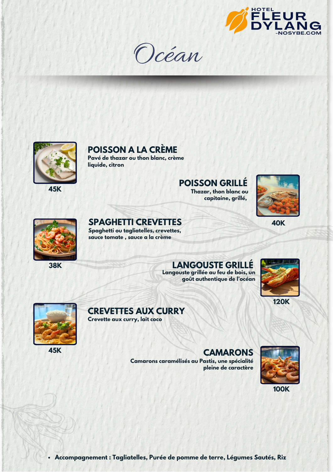 Carte Océan — Restaurant Fleur d'Ylang